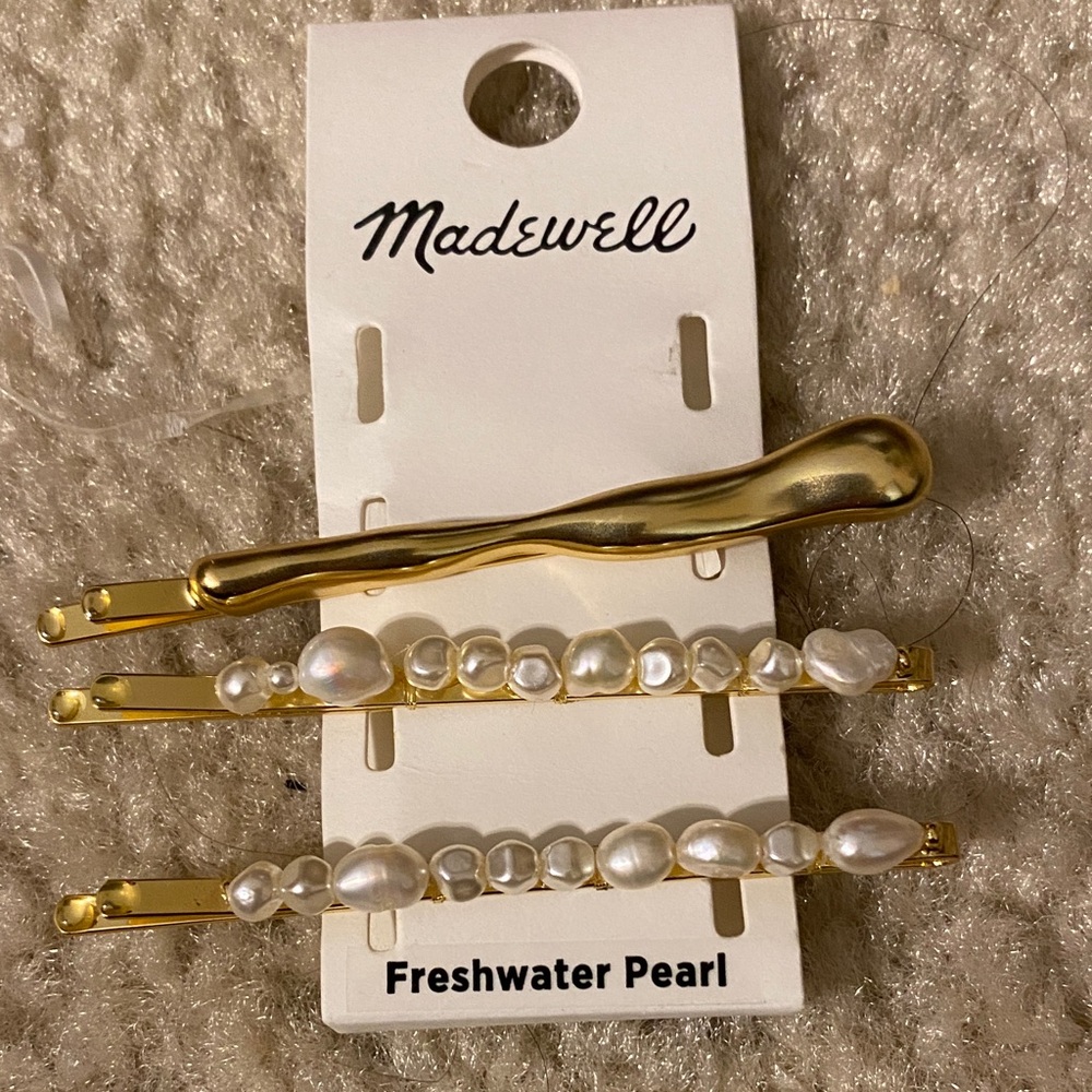 Madewell Gold and Freshwater Pearl Hair Clip Trio